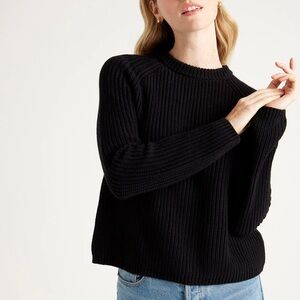 Quince Black Ribbed Crew Neck Sweater